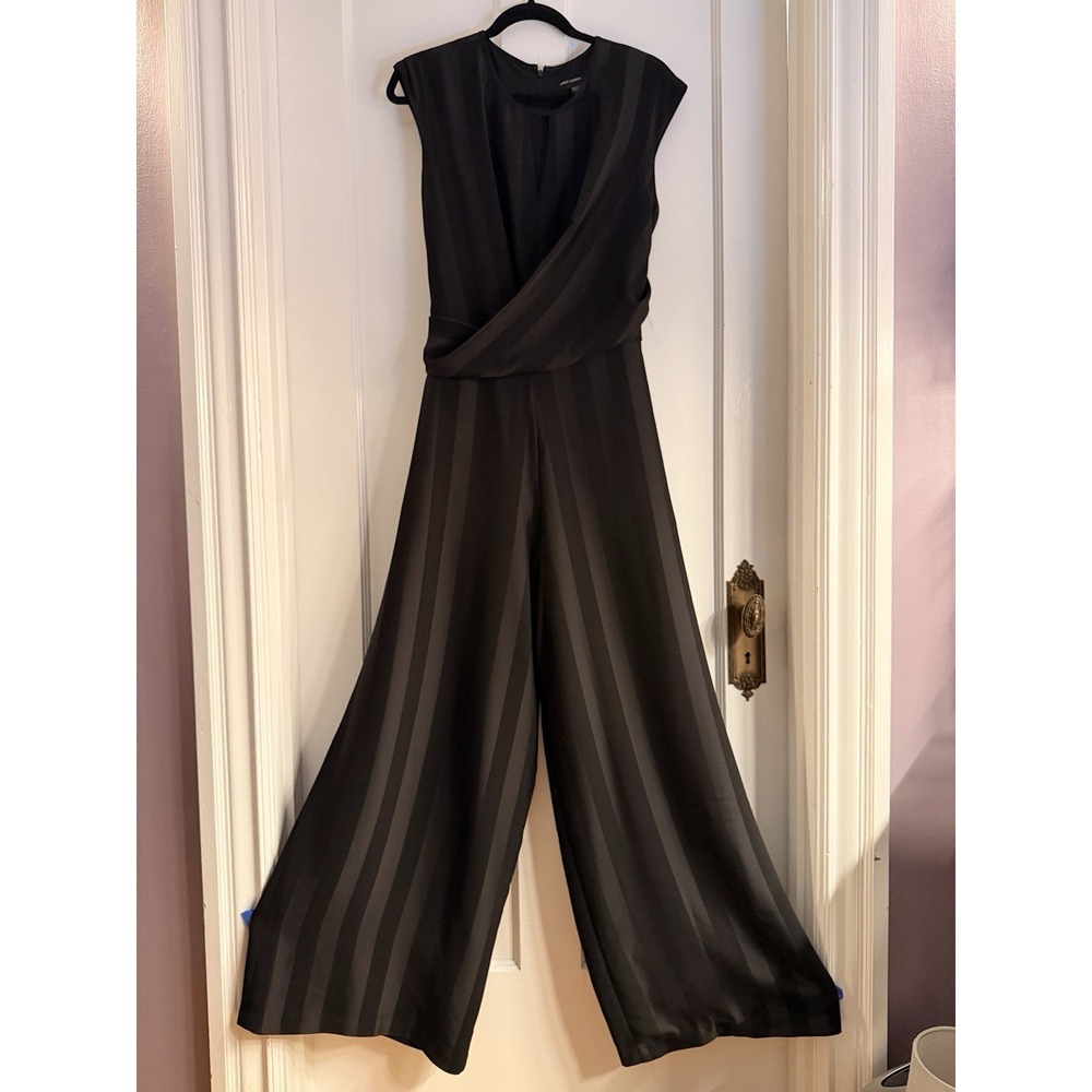 Maggy London Women's Elegant Black Striped Sleeveless Wide Leg Jumpsuit Size‎ 14